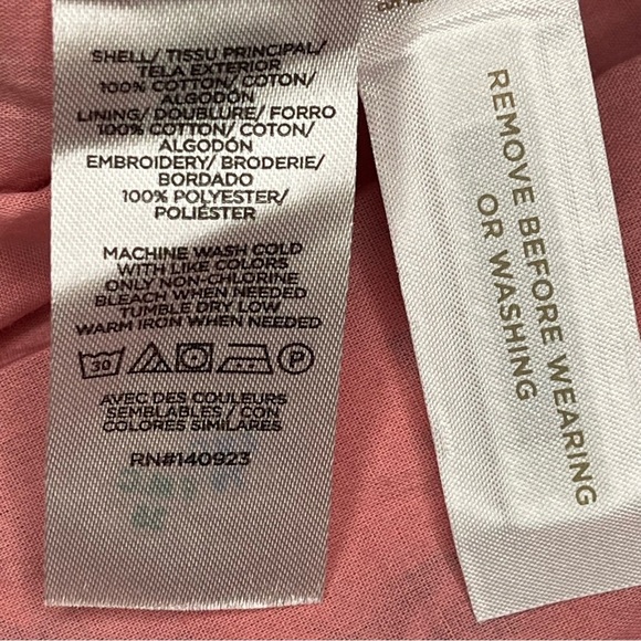 LOFT Pink Floral Swing Dress 3/4 Sleeve Lined Embroidered Scalloped Hem Size 16P - Picture 10 of 12